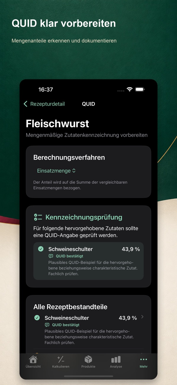 QUID-Vorbereitung mit Kennzeichnungsprüfung
