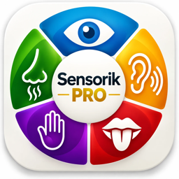 App-Icon von SensorikPro: Sinnesrad mit Auge, Nase, Hand, Zunge und Ohr